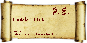 Hankó Elek névjegykártya